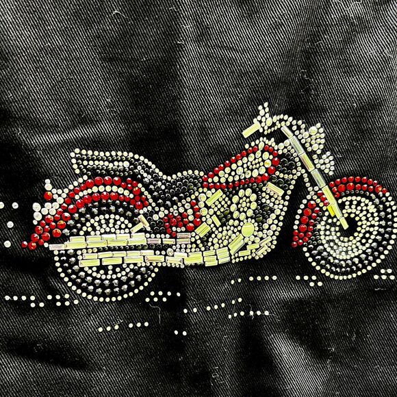 Christine Alexander Black Denim Jacket Sz L Swarovski Crystals Studs Motorcycle - Picture 4 of 10